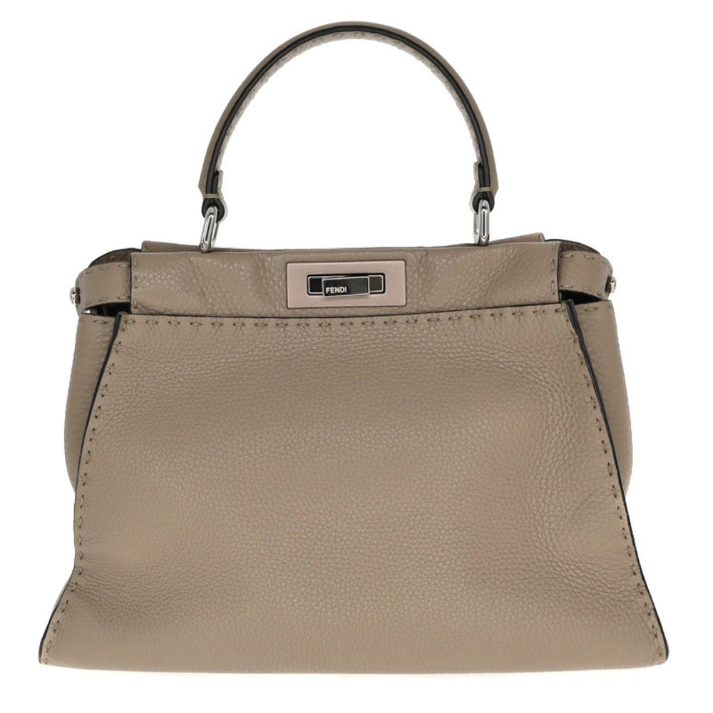 FENDI Peekaboo Regular Selleria Crossbody Shoulder Bag Handbag Gray Beige - Picture 2 of 11